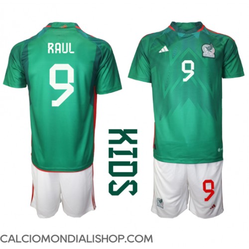 Maglie da calcio Messico Raul Jimenez #9 Prima Maglia Bambino Mondiali 2022 Manica Corta (+ Pantaloni corti)